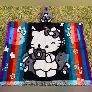 Hello kitty adult size alpaca poncho, unisex, one size, hooded, made in Ecuador